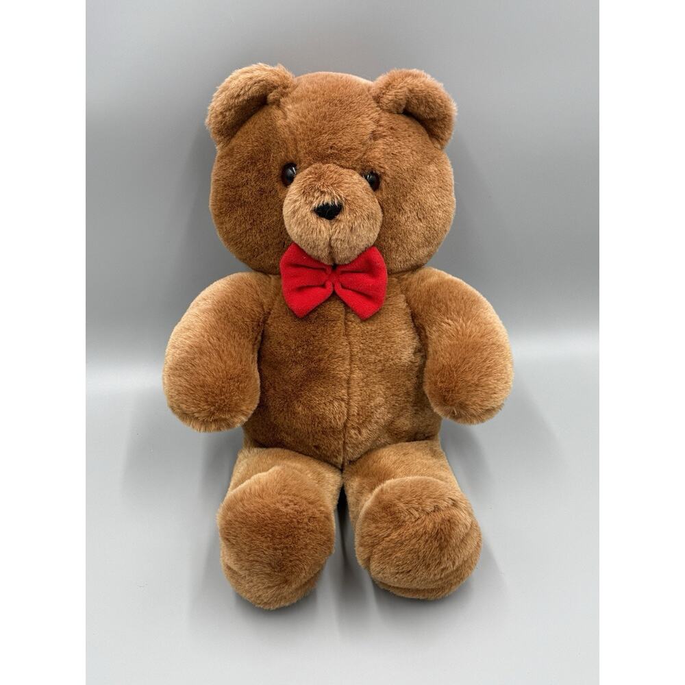 Vintage 1996 Dakin Plush Teddy Bear Fun Farm 18” Brown Red Bow Stuffed Animal